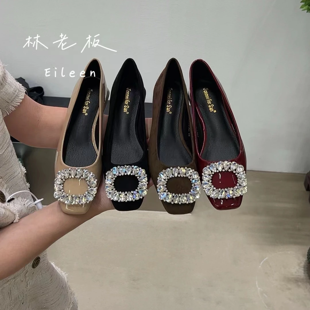 2024经典款小方头气质百搭水砖设计低跟浅口小单鞋法式跟鞋