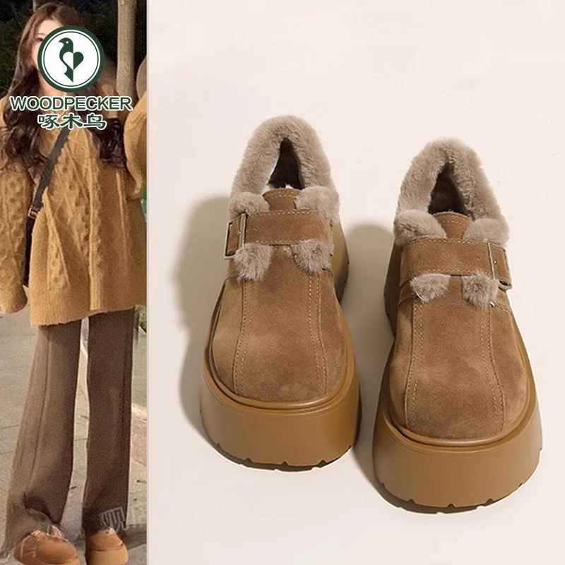啄木鸟松糕厚底增高勃肯加绒加厚雪地靴2024新款冬季爆款乐福棉鞋