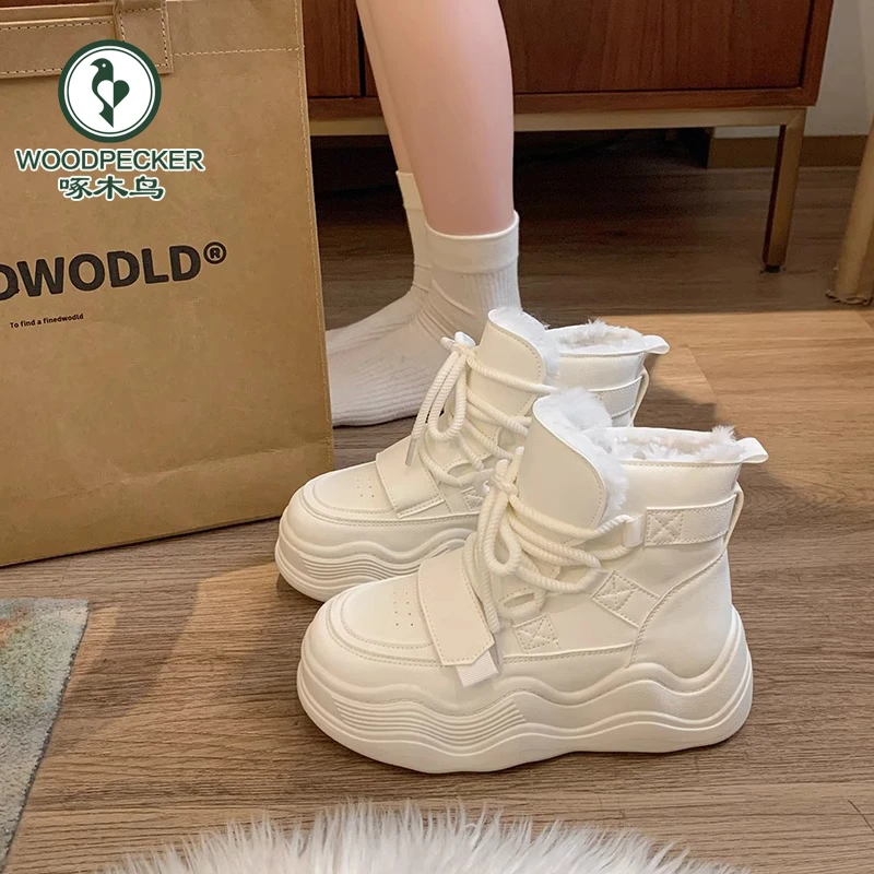 啄木鸟厚底高帮老爹鞋女秋冬增高百搭2024新款爆款加绒休闲运动鞋