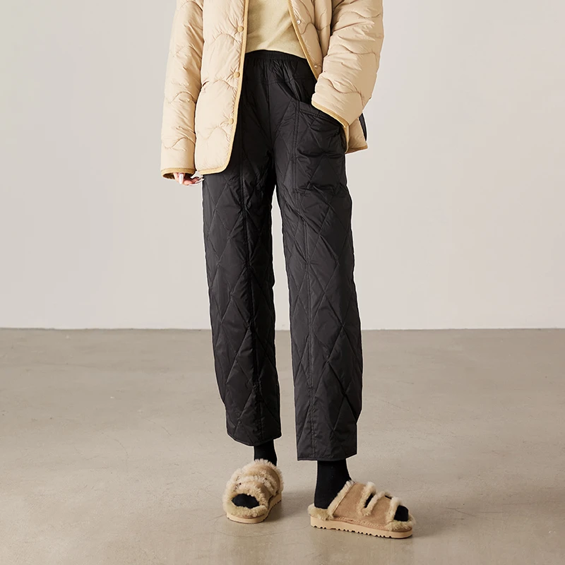 索菲丝尔菱格绗线哈伦羽绒裤女2024冬季松紧腰保暖休闲裤441626