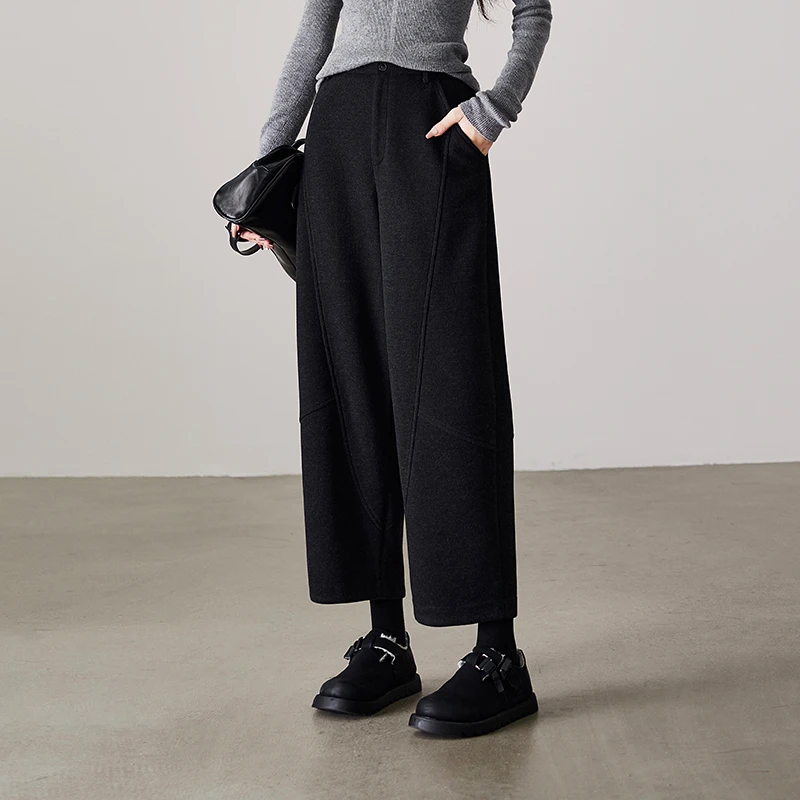 索菲丝尔加厚保暖阔腿裤女2024冬季时尚气球裤子女441072复古休闲