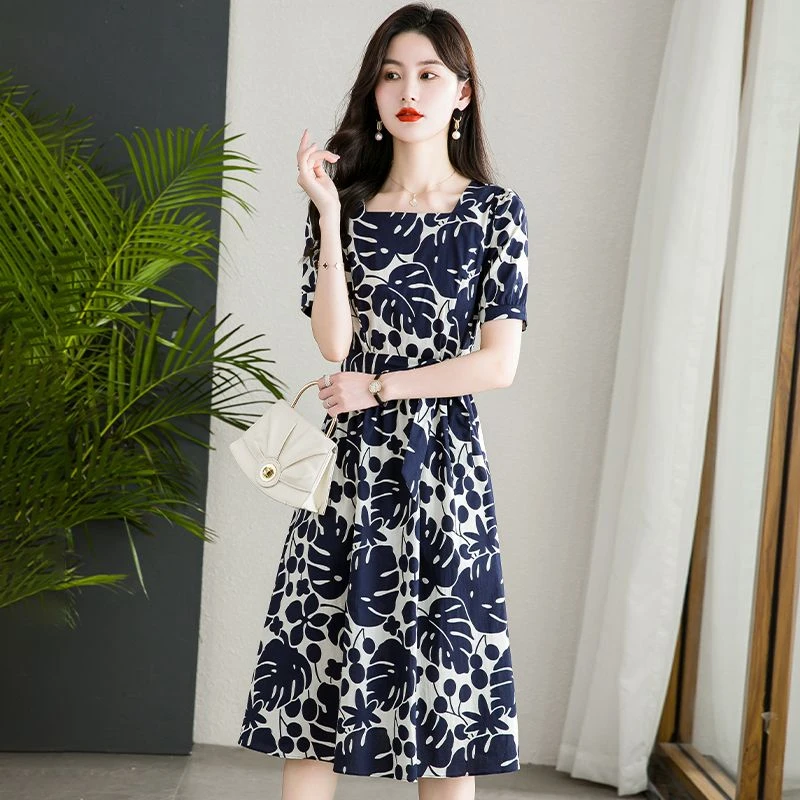 A1087#高级感轻奢收腰显瘦时尚气质碎花雪纺连衣裙2025年夏季新款