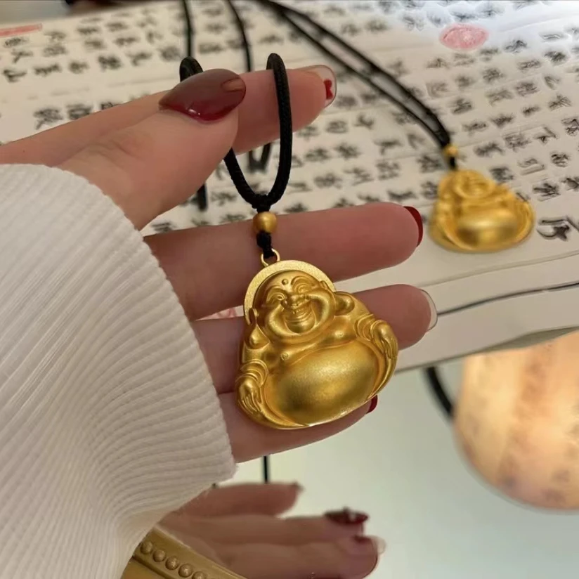 钛钢布艺项链 414大肚笑脸弥勒佛项链时尚轻奢百搭精美可调节