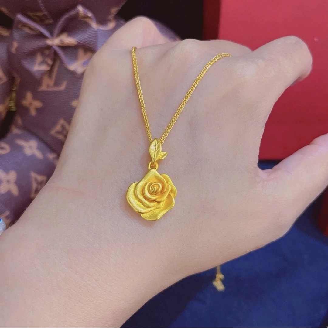 钛钢项链 506镀K金玫瑰花项链女浪漫复古花朵吊坠锁骨链女友礼物