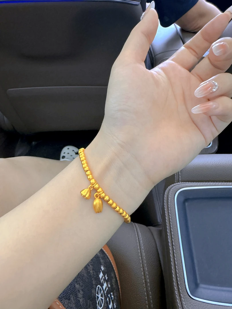 钛钢手链 505镀K金古法两世欢莲蓬手链时尚气质轻奢百搭弹力