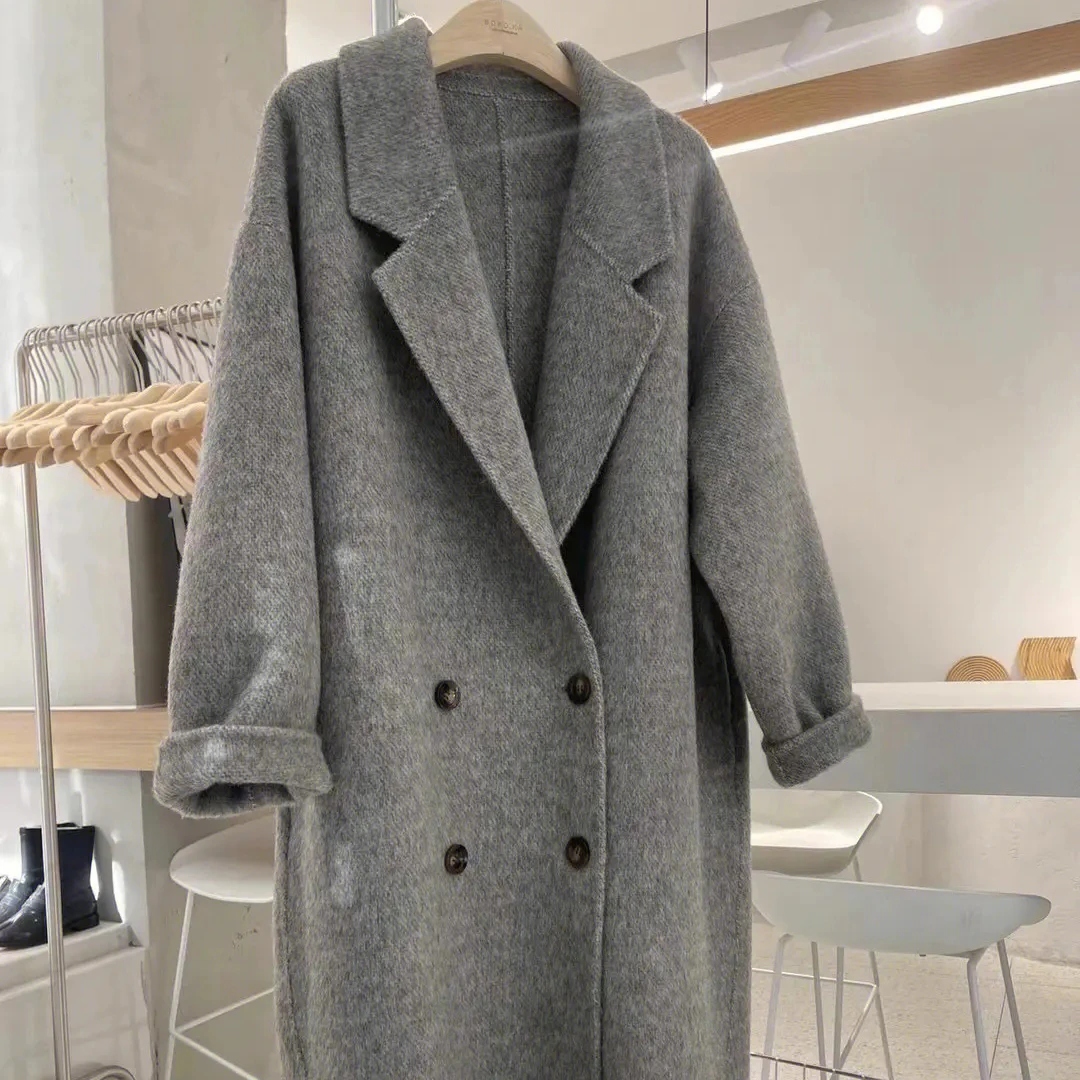 大衣外套气质毛呢中长款韩版尾货清仓时尚百搭秋冬双排扣 孤品