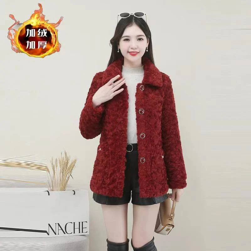 加绒加厚中老年皮毛一体大衣2023冬季新款时尚休闲保暖毛绒外套