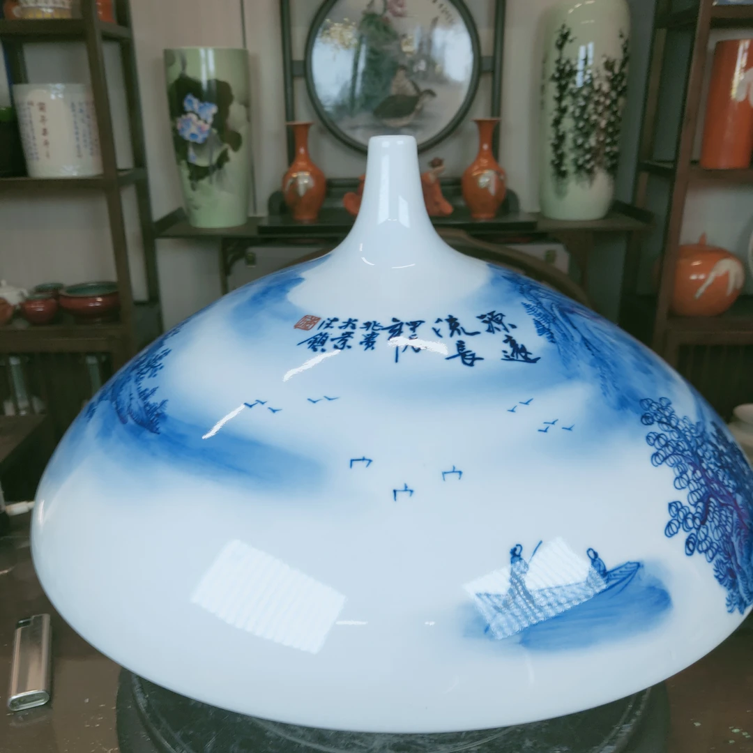 景德镇陶瓷全手绘青花秞下彩摆件瓶