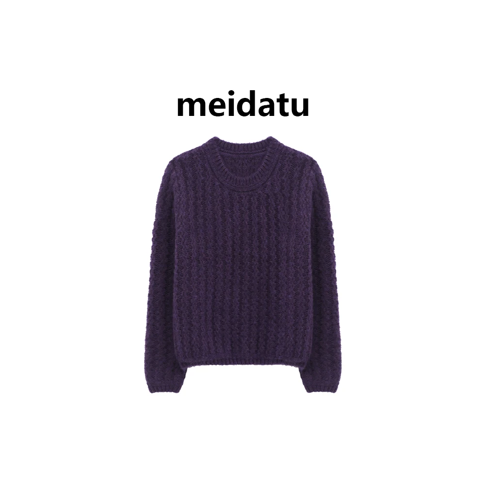 （破价清版）（绒冬紫雾）圆领纹理感毛织上衣（bm1194-1）