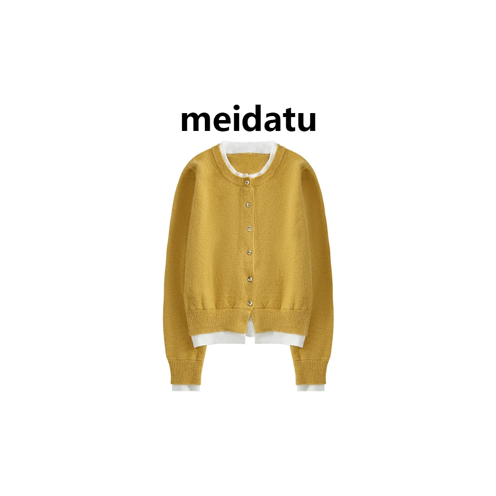 美哒兔（交响曲）别致假两件撞色毛织开衫（bm1311-1H）