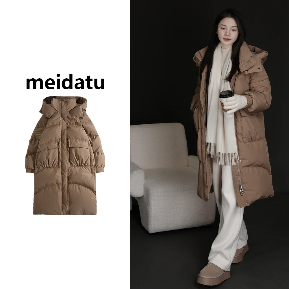 美哒兔（冬日暖炉）双口袋连帽长款羽绒服（bd976）
