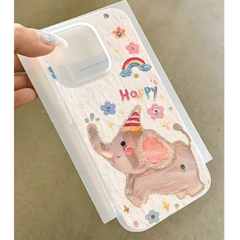 油画大象适用苹果15pro/14手机壳11iphone13女12小米vivo华为oppo