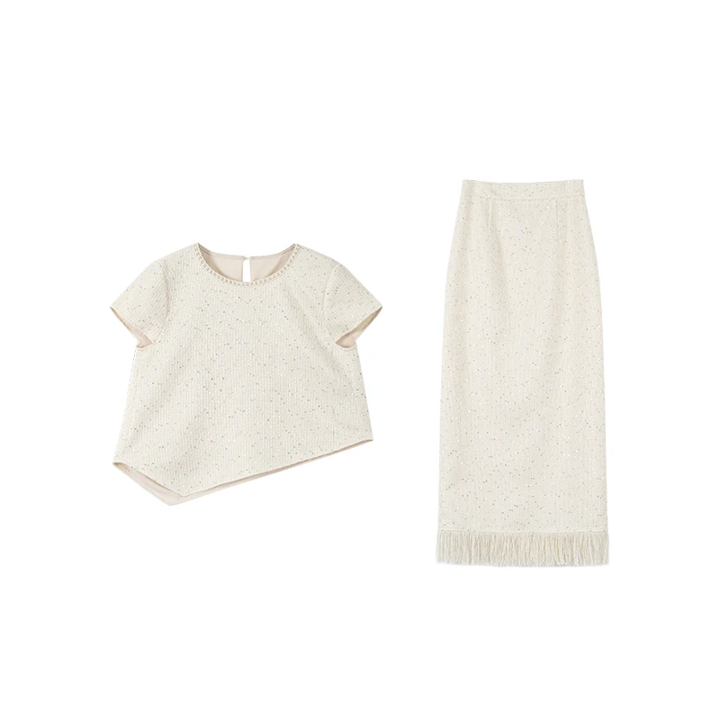 CUI CUI 崔崔【莱茵时光】设计感不规则小香风短袖时尚套装C024165