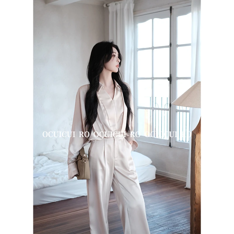 CUI CUI 崔崔【长岛冰茶】法式优雅松弛感翻领长袖衬衣套装C024293