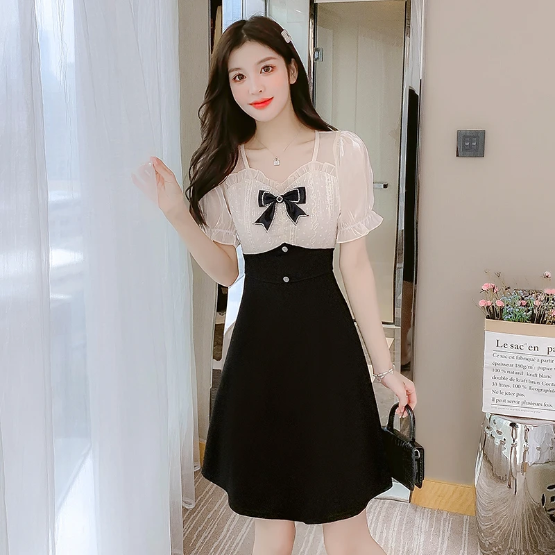 法式小香风名媛连衣裙夏季小个子女装收腰显瘦高级感约会气质裙子