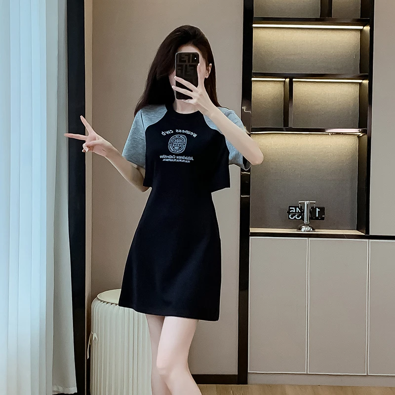 小个子显高黑色假两件连衣裙女夏设计感小众减龄收腰气质休闲短裙