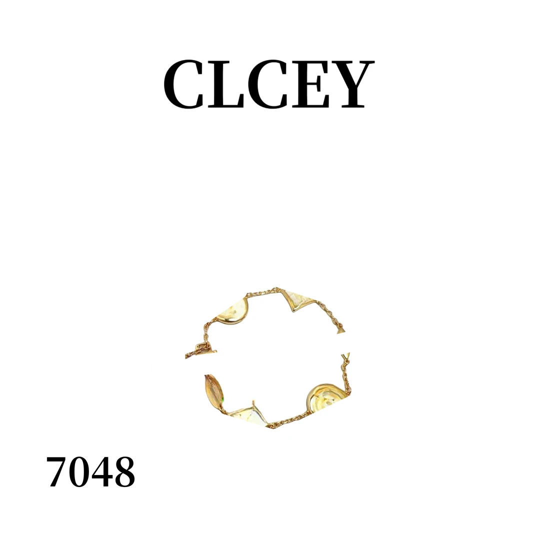 【7048】气质金色老五花白贝贝四叶花草手链 17cm+3cm