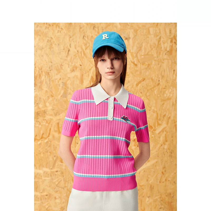 ToyzY24夏新款镂空彩条纹针织polo衫ZC34206010