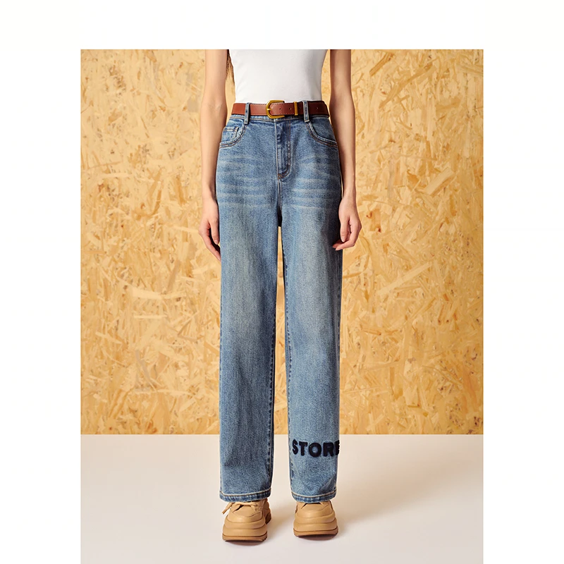 ToyzY24宽松直筒蓝色绣花牛仔裤7C54120460
