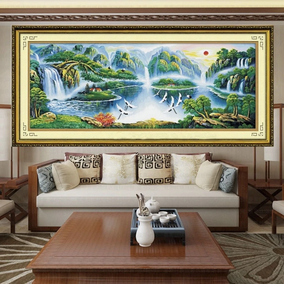 绣娘款:鹤舞人生人间仙境十字绣新款线绣大幅风景画刺绣（800）