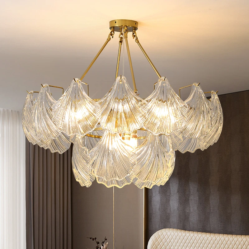 美式轻奢吊灯客厅灯2024新款后现代玻璃水晶法式贝壳餐厅灯具家用