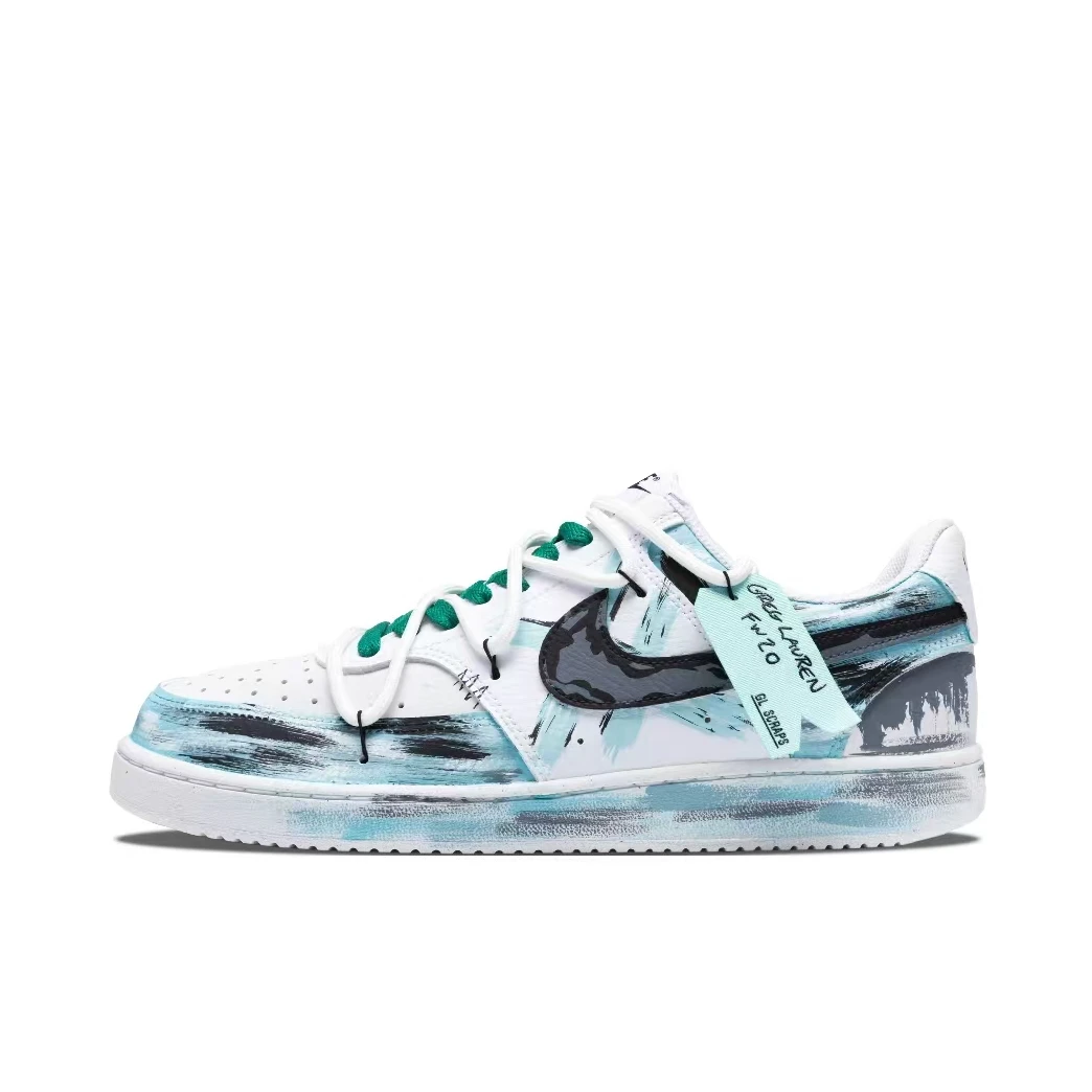【定制球鞋】Nike Court Vision1街头涂鸦 低帮 男款 蓝白色