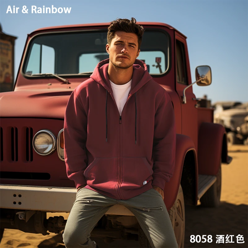 【320克毛圈棉拉链帽开衫】春秋季纯色百搭休闲洗水连帽开衫8058