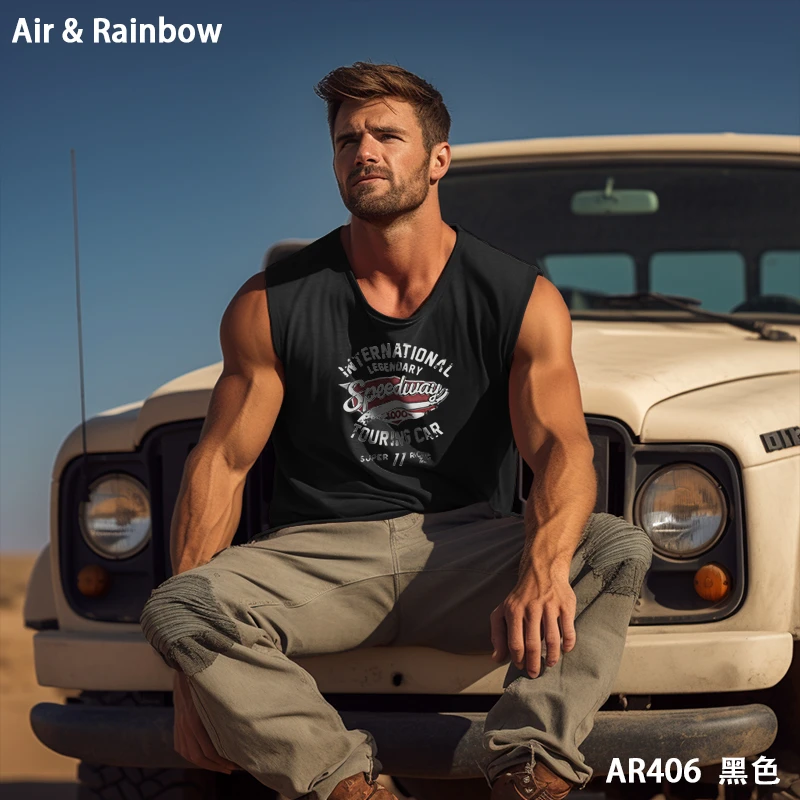 【220克紧密棉】新款潮牌宽松圆领印花无袖坎肩背心透气运动 AR406