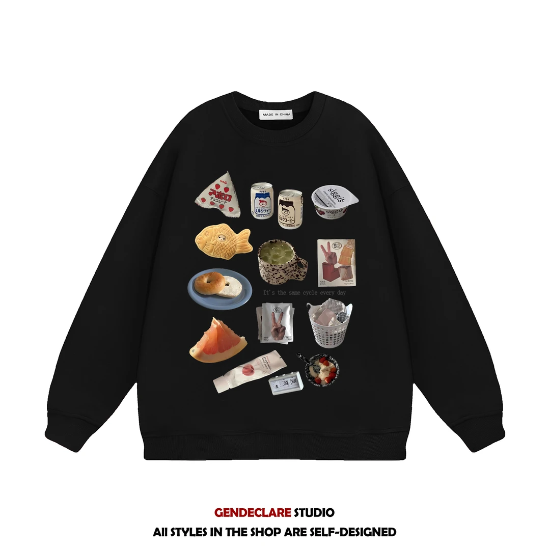 NEKE百搭潮牌卫衣情侣连帽卫衣女男秋季简约印花帽衫宽松休闲卫衣