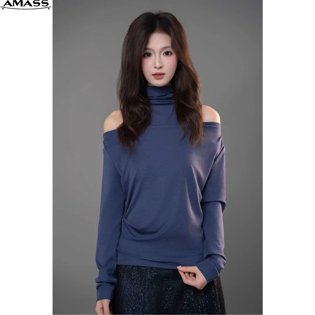 AMASS/阿玛施5301086-2（两件套）新款半高领设计感修身露肩长袖T恤