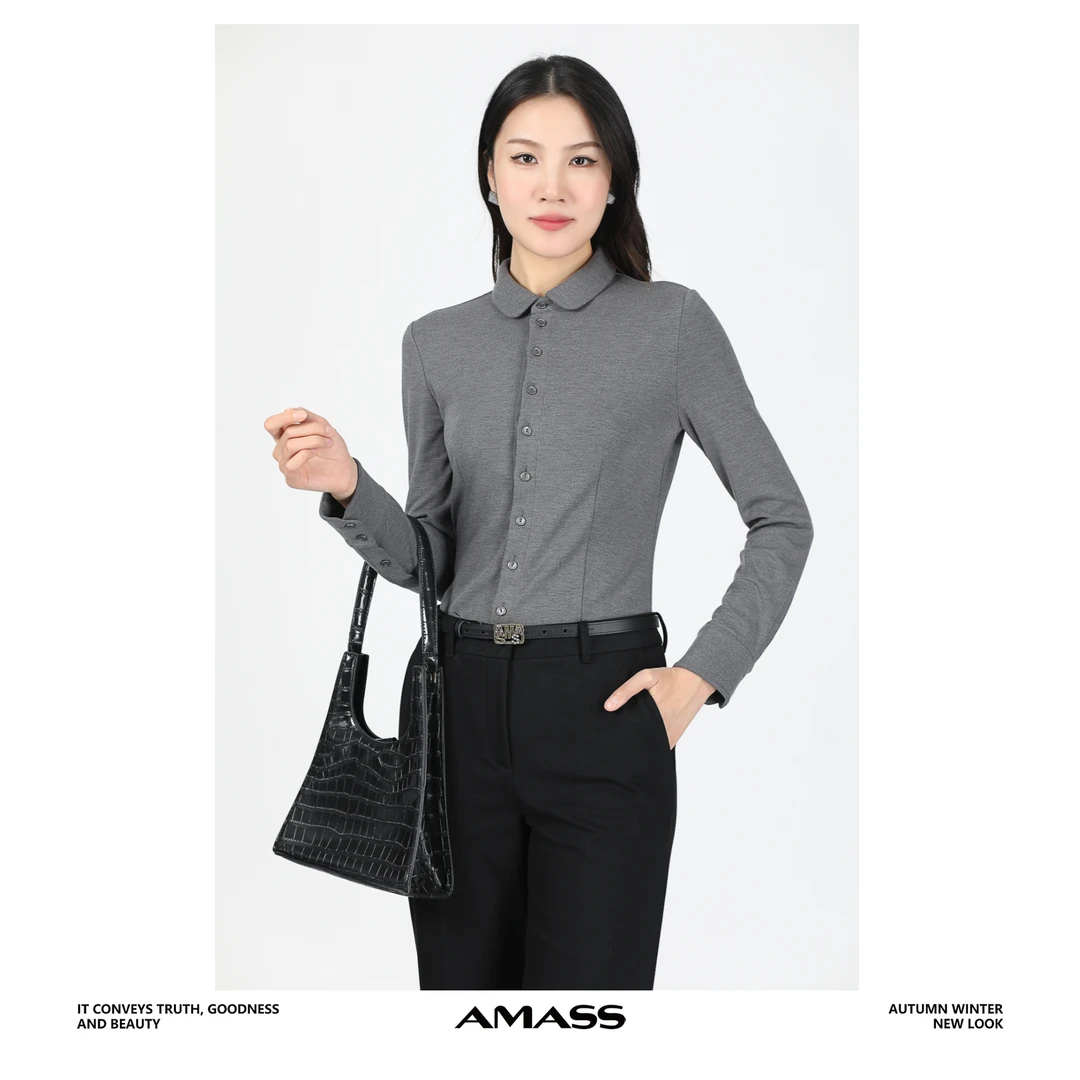 AMASS/阿玛施5300528 轻奢长袖时尚打底休闲女士气质修身商务衬衫