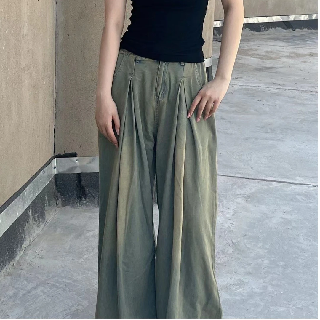 复古慵懒风显瘦高腰阔腿裤牛仔裤女夏季宽松垂感高个子加长拖地裤