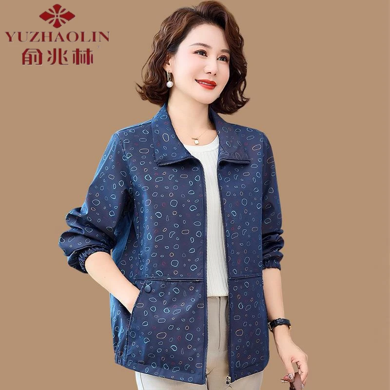 俞兆林中年妈妈秋装新款长袖衬衫薄外套女中老年女装休闲翻领夹克