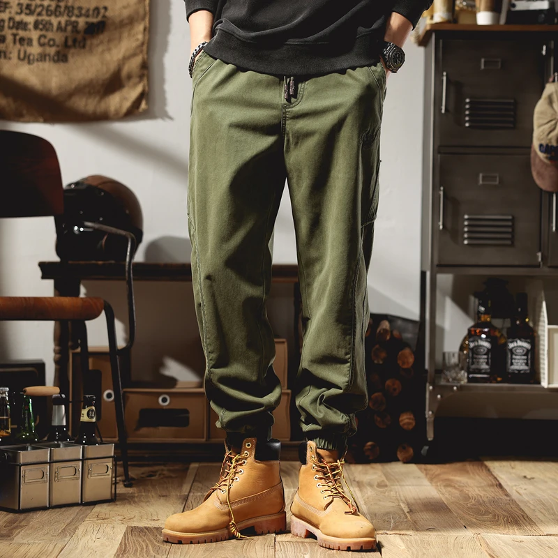 秋季美式复古工装裤男宽松大码休闲裤男士束脚哈伦长裤