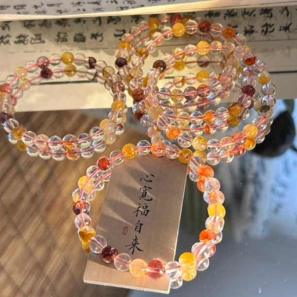 非金属手链 天然红胶花女生气质手串素圈手饰百搭渐变彩色饰品