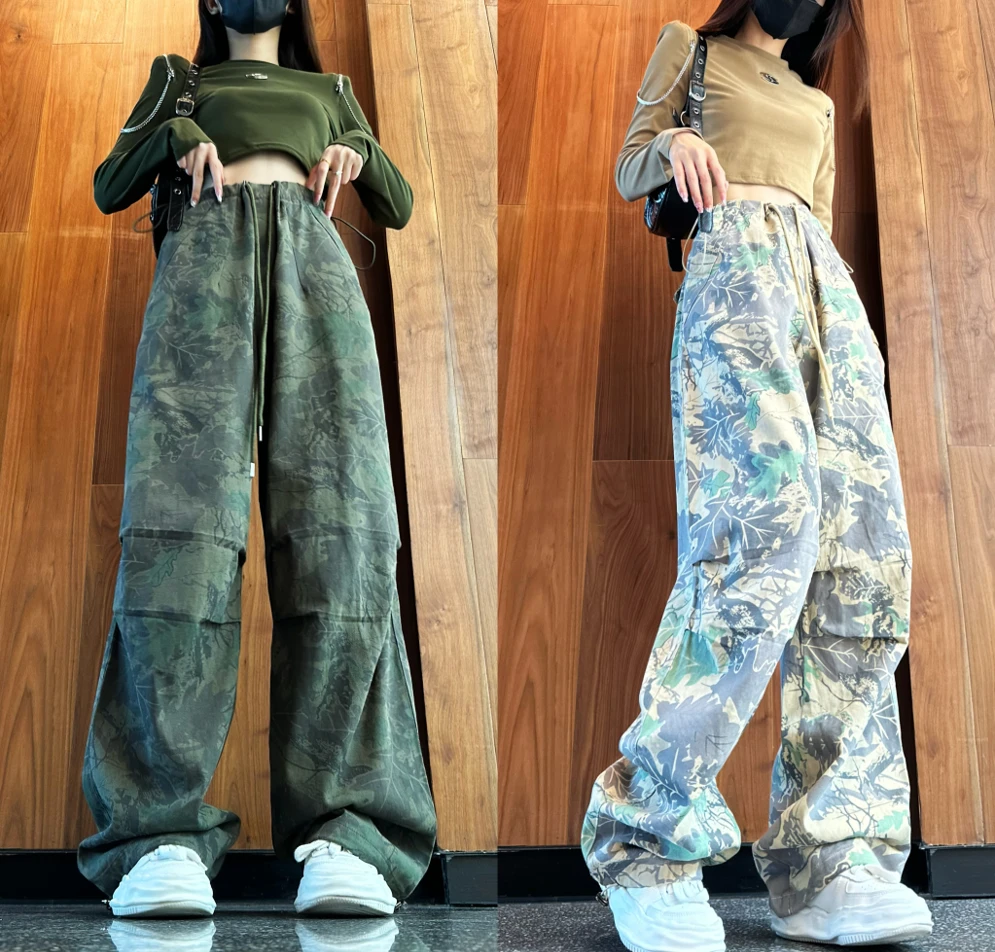 【仕媛工厂店】秋季新款抽绳调节腰遮肉街头休闲时尚迷彩嘻哈长裤