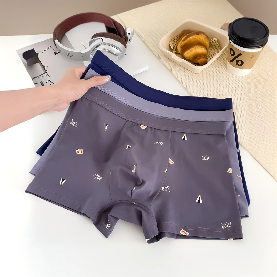 晶采纯棉男士平角裤裤头短裤男款大码透气内裤纯棉青少年内裤玉碎