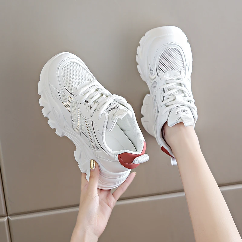 8公分增高网面透气厚底小白鞋运动休闲鞋2024夏季新款时尚百搭ins