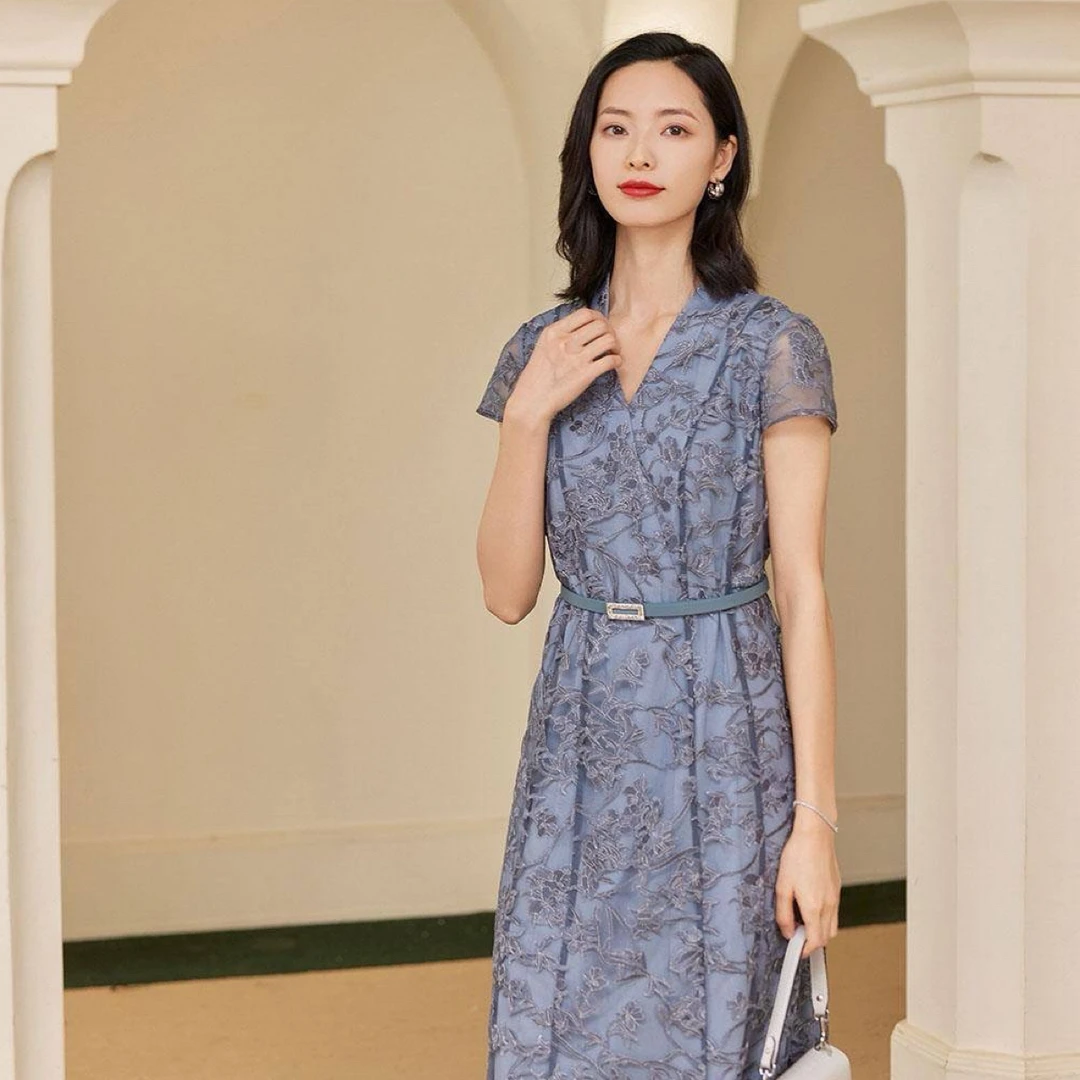 40/42/44/46码 娜夏季新款淡蓝色连衣裙