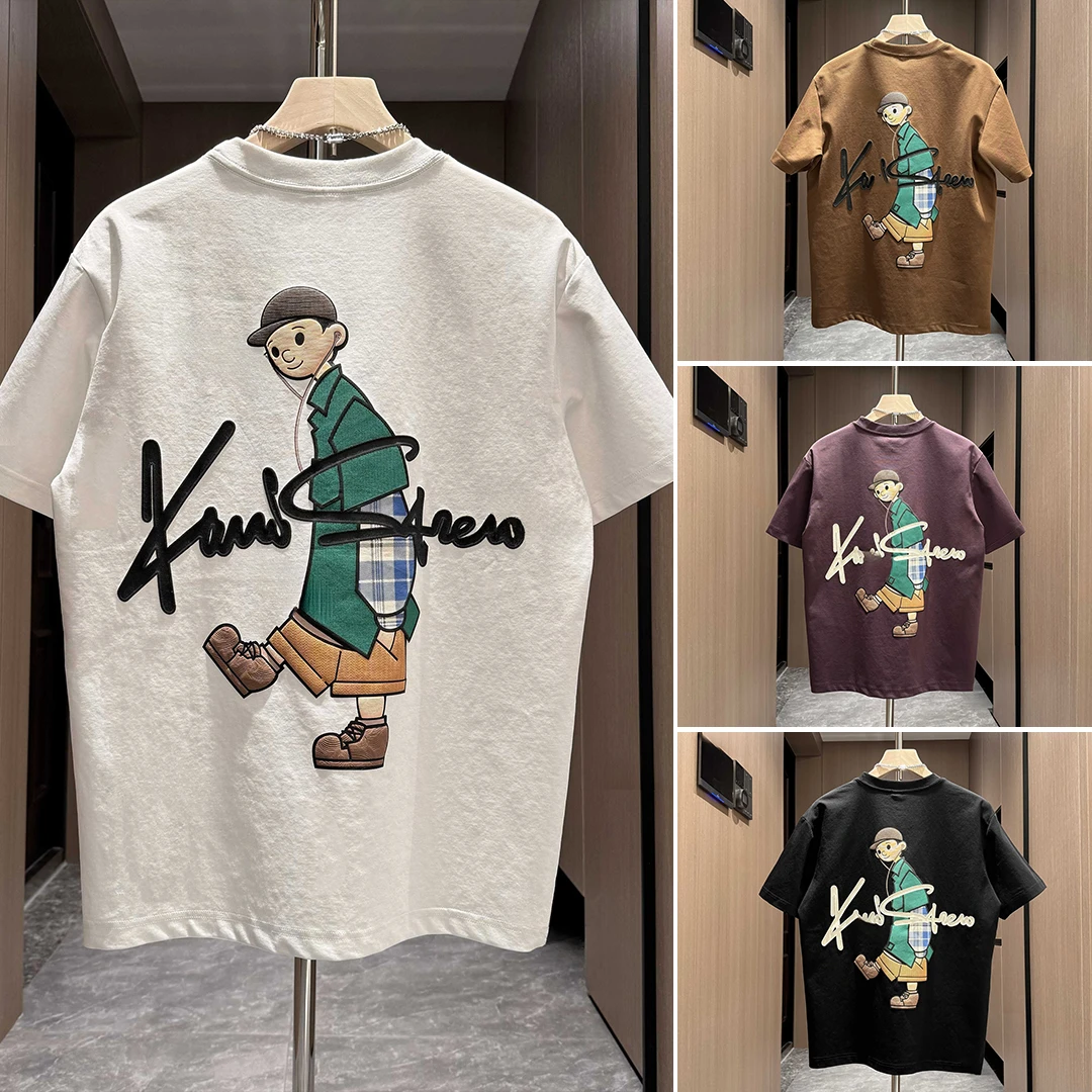 彩绘立体发泡印花百搭休闲男士短袖T恤宽松个性半袖（009走路人）