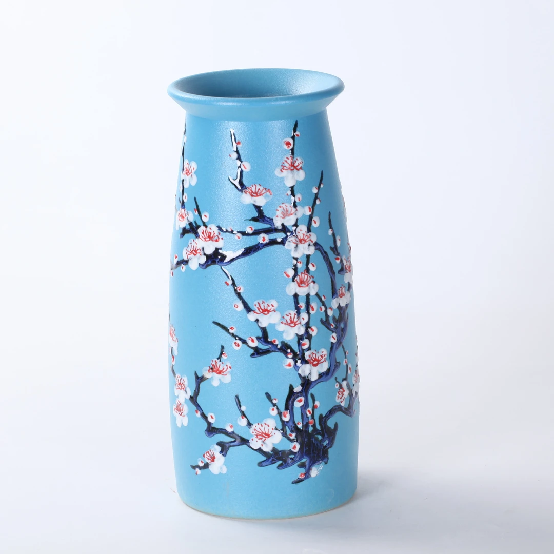 景德镇浅蓝梅花直筒瓶