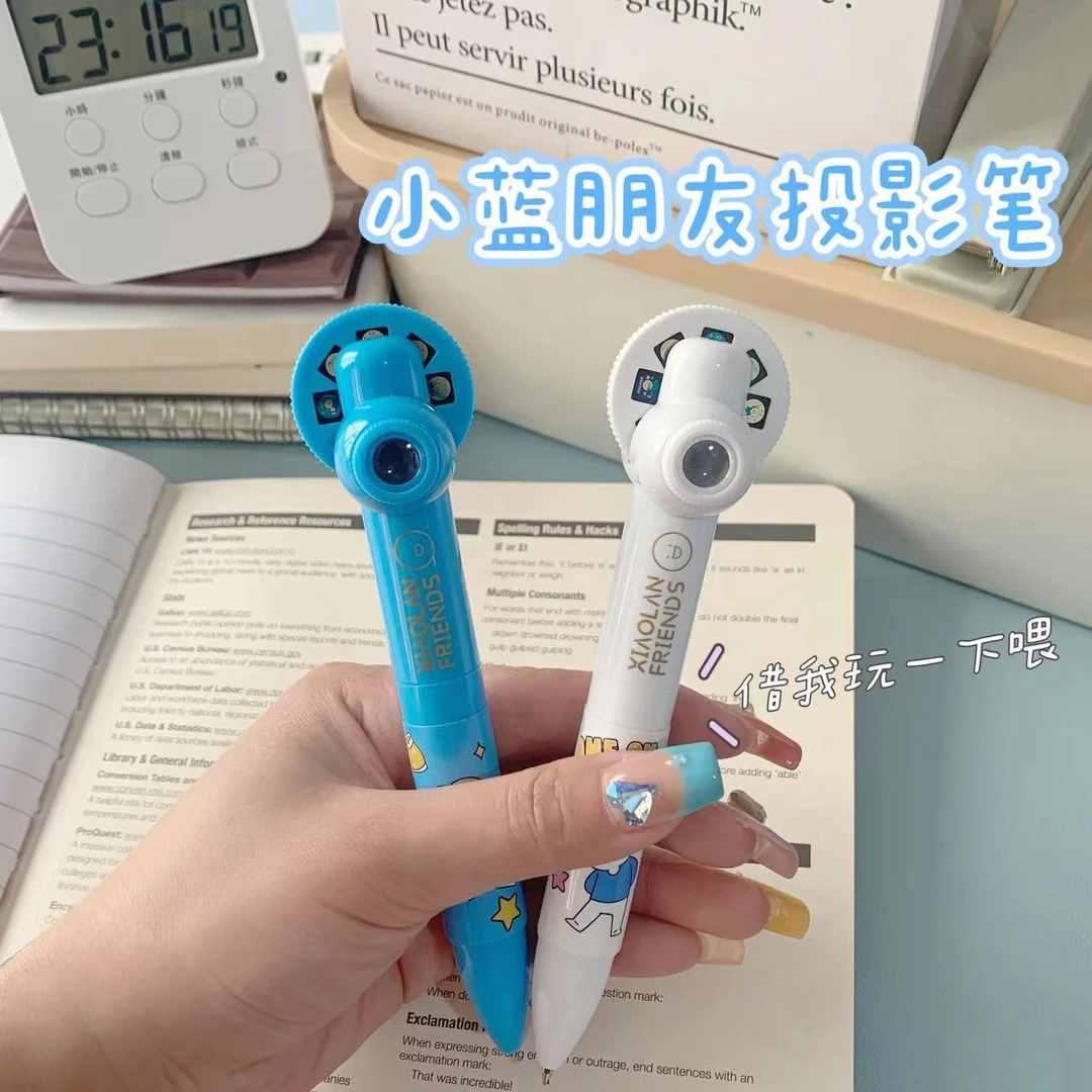 可爱小蓝朋友幻灯片中性笔学生创意解压玩具笔0.5mm炫酷签字笔