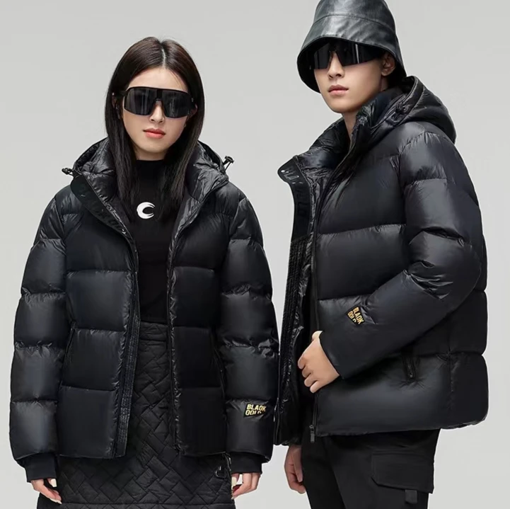 2023冬季休闲百搭黑金90鹅绒短外套情侣款时尚连帽潮流保暖加厚H