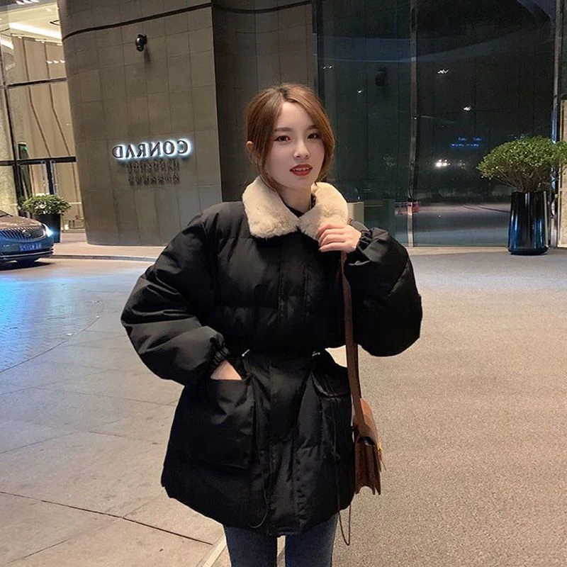 冬季棉袄韩版宽松女潮ins港风2023年新款中长款收腰棉衣棉服