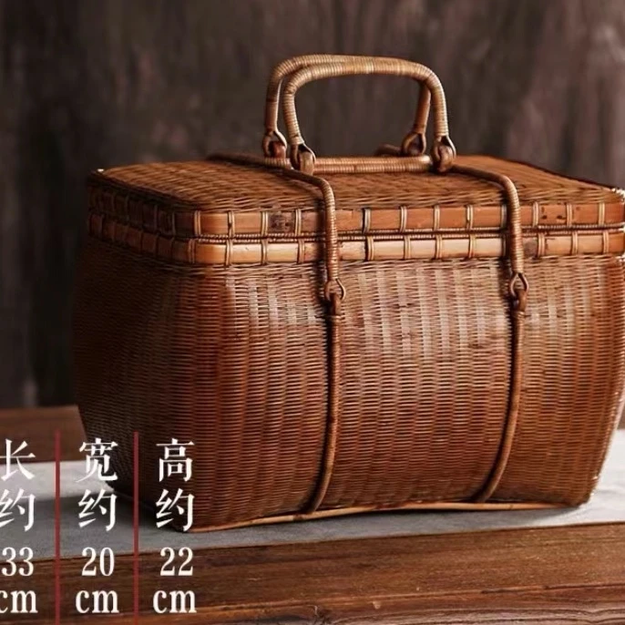 茶室中式茶具收纳筐提篮夏季出游踏青手工竹编茶筐