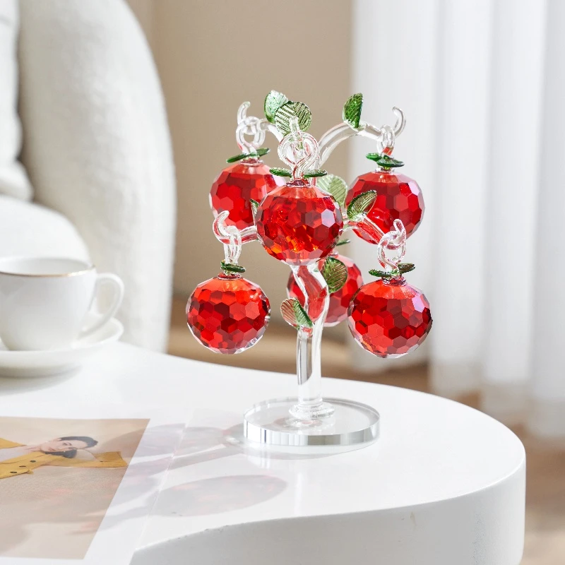 6挂水晶苹果玻璃苹果树工艺品客厅玄关装饰品建盏花器