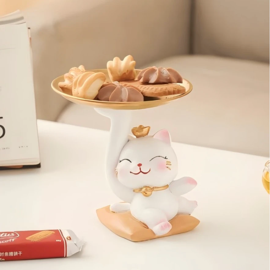 拍一发二招财猫钥匙收纳摆件进门入户玄关装饰品乔迁新居开业礼物