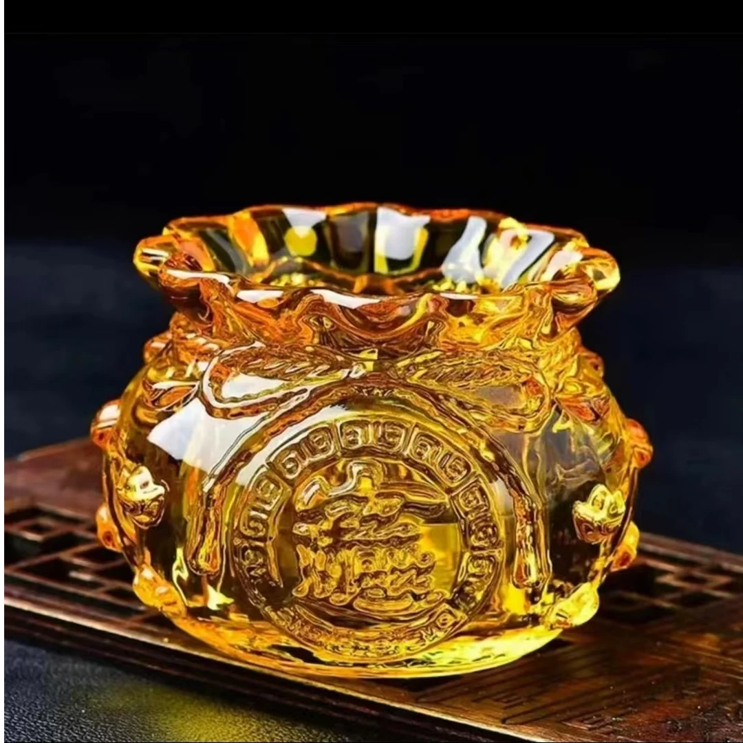 家用客厅摆件黄水晶福袋钱袋子【不含元宝】摆设乔迁送礼