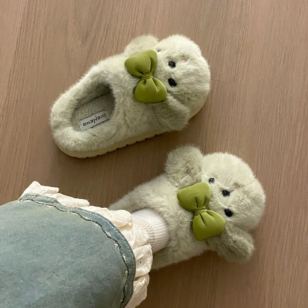 踩屎感加绒保暖棉拖鞋女2024秋冬新款室内家居百搭可爱软底毛毛鞋