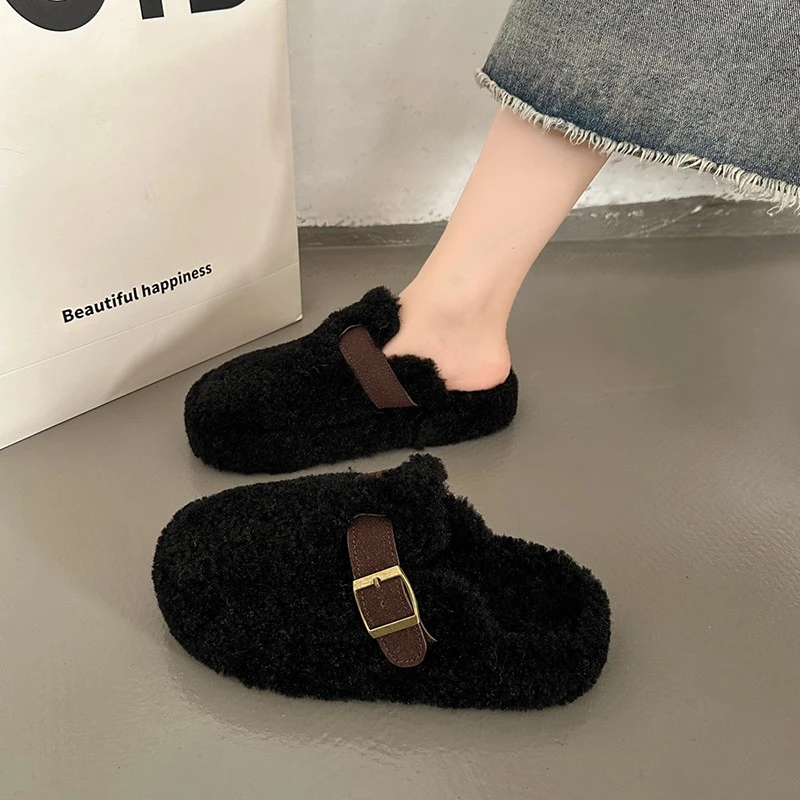 毛毛鞋女冬季懒人包头半拖鞋外穿2024新款秋冬棉拖厚底勃肯鞋